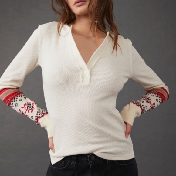 NWT FREE PEOPLE Cream MikahThermal Layering Top - Picture 3 of 3